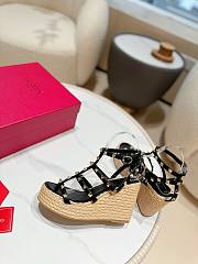 Kitlife Valentino Studded Leather Espadrille Platform Sandals Black 100mm - 2