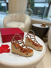 Kitlife Valentino Studded Leather Espadrille Platform Sandals Brown 100mm - 1