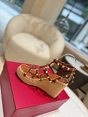 Kitlife Valentino Studded Leather Espadrille Platform Sandals Brown 100mm - 5