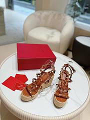 Kitlife Valentino Studded Leather Espadrille Platform Sandals Brown 100mm - 6