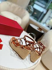 Kitlife Valentino Studded Leather Espadrille Platform Sandals Brown 100mm - 4