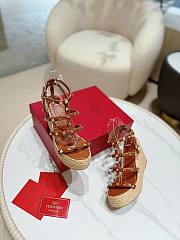 Kitlife Valentino Studded Leather Espadrille Platform Sandals Brown 100mm - 3