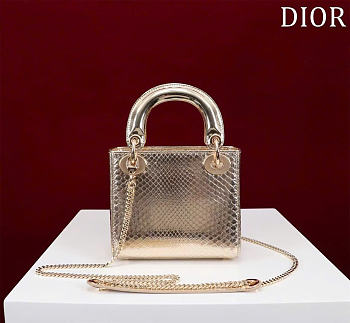 Kitlife Dior Lady Diana Three-grid Snakeskin Bag Light Gold 17x15x7cm