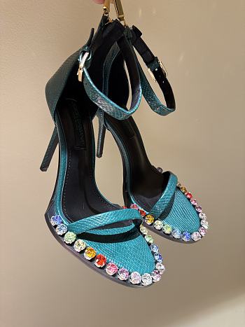 Kitlife Dolce & Gabbana Crystal Diamond Buckle High Heels Blue 100mm