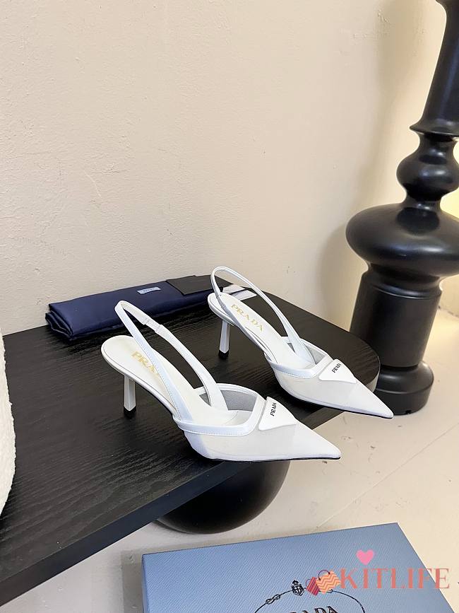 Kitlife Prada Mesh Slingback Pumps White - 1