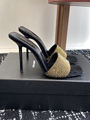 Kitlife Saint Laurent Diamond Buckle Heeled Slippers Black & Gold - 1