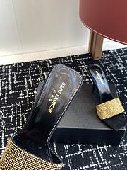 Kitlife Saint Laurent Diamond Buckle Heeled Slippers Black & Gold - 4