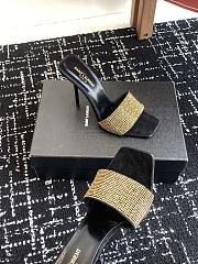 Kitlife Saint Laurent Diamond Buckle Heeled Slippers Black & Gold - 2