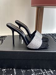 Kitlife Saint Laurent Diamond Buckle Heeled Slippers Black & Silver - 1