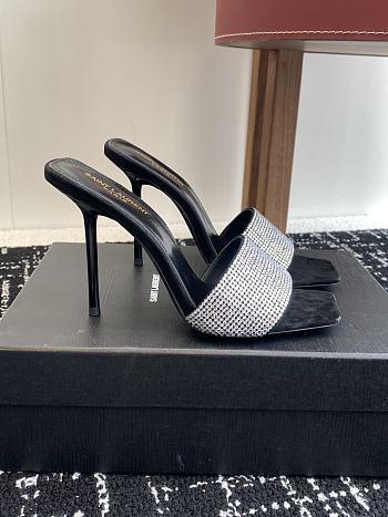 Kitlife Saint Laurent Diamond Buckle Heeled Slippers Black & Silver