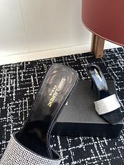 Kitlife Saint Laurent Diamond Buckle Heeled Slippers Black & Silver - 4