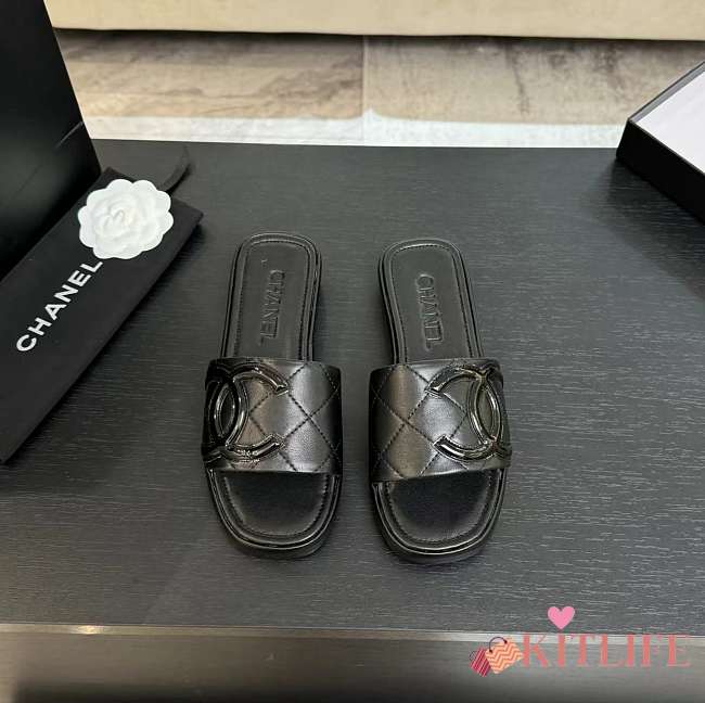 Kitlife Chanel Classic Vintage Slippers Full Black - 1