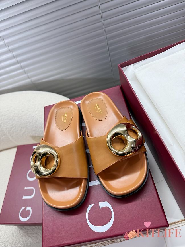 Kitlife Gucci Metal Buckle Slippers Brown  - 1
