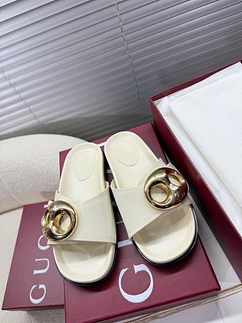 Kitlife Gucci Metal Buckle Slippers White
