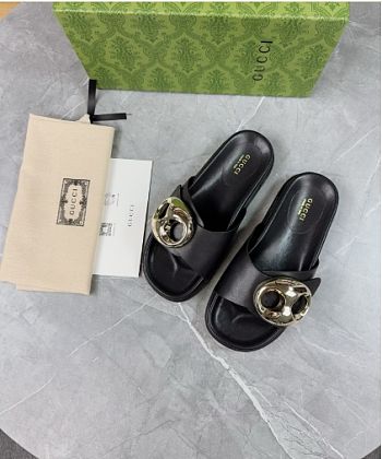 Kitlife Gucci Metal Buckle Slippers Black
