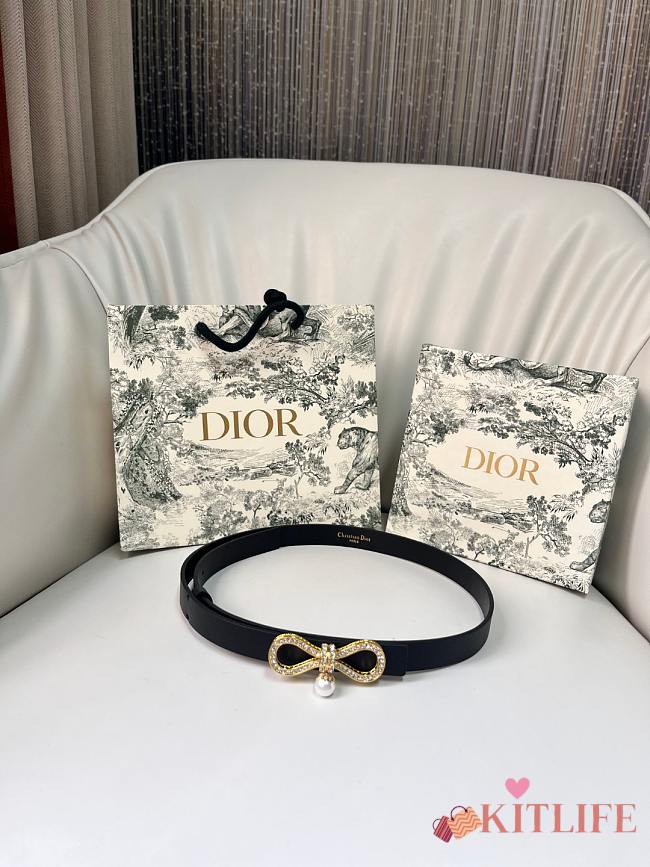 Kitlife Dior Belt Black With White Crystals And White CD Resin Beads 1.8CM - 1