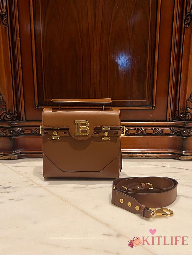 Kitlife Balmain Bbuzz 23 Calfskin Leather Shoulder Bag Brown 23x20x11cm - 1