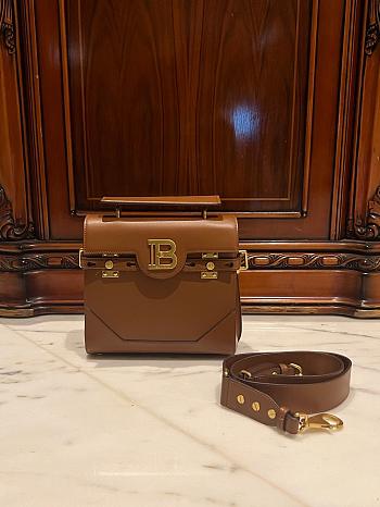 Kitlife Balmain Bbuzz 23 Calfskin Leather Shoulder Bag Brown 23x20x11cm