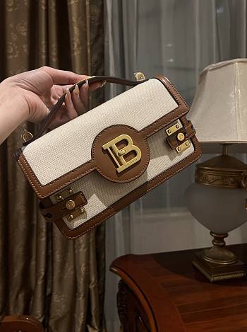 Kitlife Balmain Bbuzz Raffia B-Buzz Shoulder 24 Bag Grey & Brown 24x14.5x4cm 