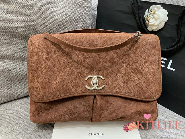 Kitlife Chanel Brown Nubuck Leather Natural Beautiful Flap Bag 34x25x10cm - 1