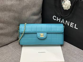 Kitlife Chanel East West Teal Chocolate Bar Quilted Chain Flap Bag Blue 26x12.5x4cm