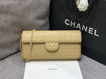 Kitlife Chanel East West Teal Chocolate Bar Quilted Chain Flap Bag Beige 26x12.5x4cm