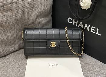 Kitlife Chanel East West Teal Chocolate Bar Quilted Chain Flap Bag Black 26x12.5x4cm