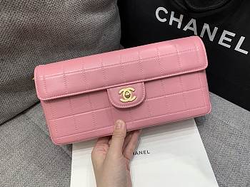 Kitlife Chanel East West Teal Chocolate Bar Quilted Chain Flap Bag Pink 26x12.5x4cm