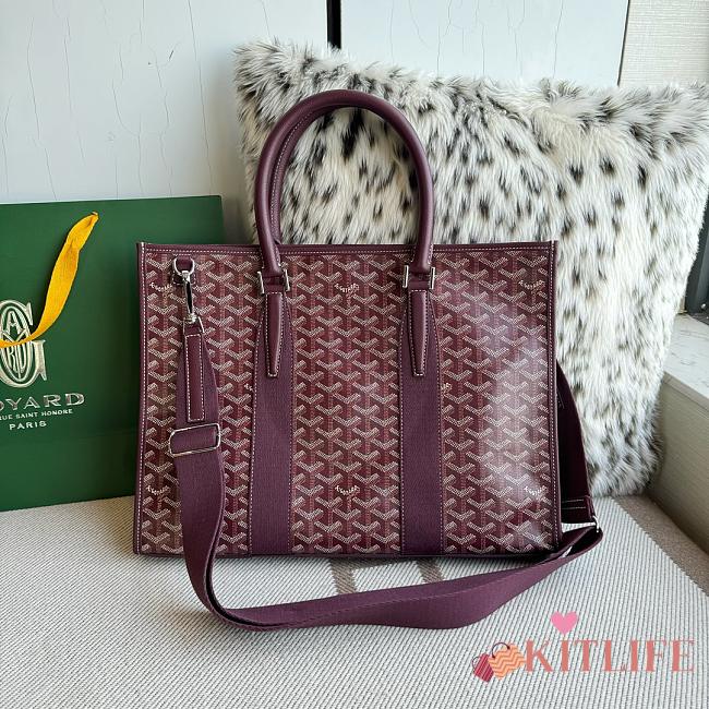 Kitlife Goyard Villette Jacquard PM Tote Bag in Burgundy 39x6.5x29cm - 1