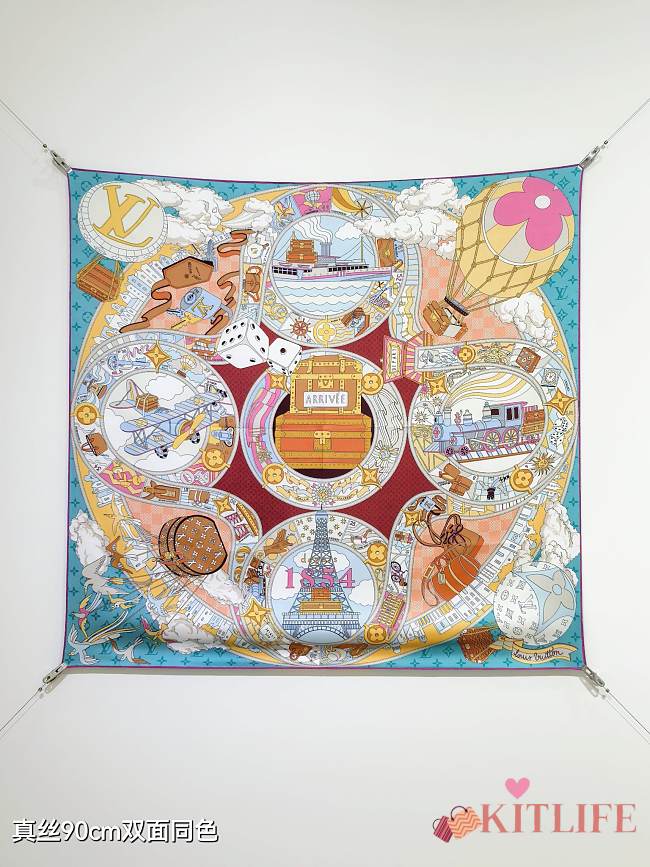 Kitlife Louis Vuitton Journey Scarf Blue 90x90cm - 1