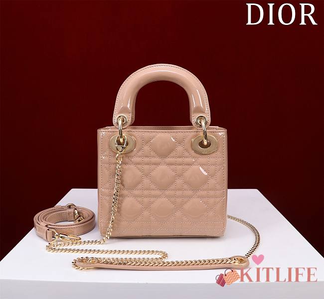 Kitlife Dior Lady Diana Beige Patent Leather Bag M0505 17x15x7cm - 1