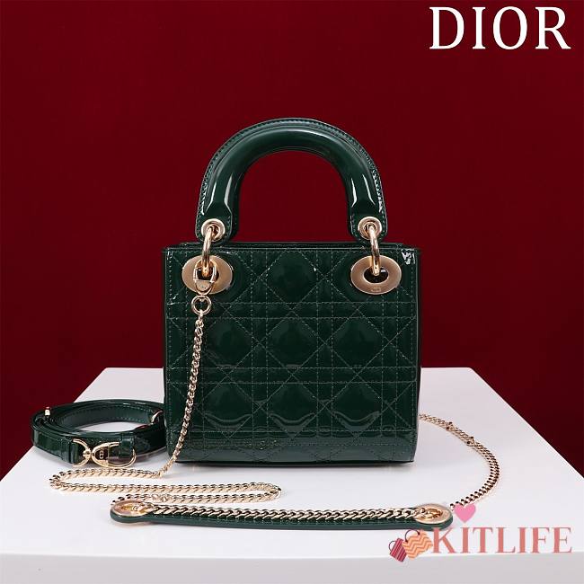 Kitlife Dior Lady Diana Green Patent Leather Bag M0505 17x15x7cm  - 1