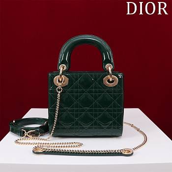 Kitlife Dior Lady Diana Green Patent Leather Bag M0505 17x15x7cm 