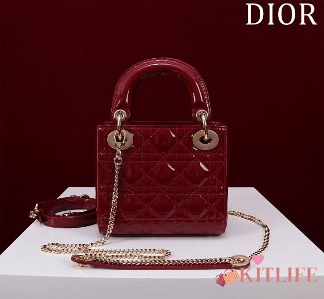 Kitlife Dior Lady Diana Red Patent Leather Bag M0505 17x15x7cm - 1