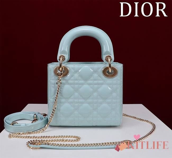 Kitlife Dior Lady Diana Blue Patent Leather Bag M0505 17x15x7cm - 1