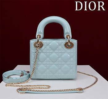 Kitlife Dior Lady Diana Blue Patent Leather Bag M0505 17x15x7cm