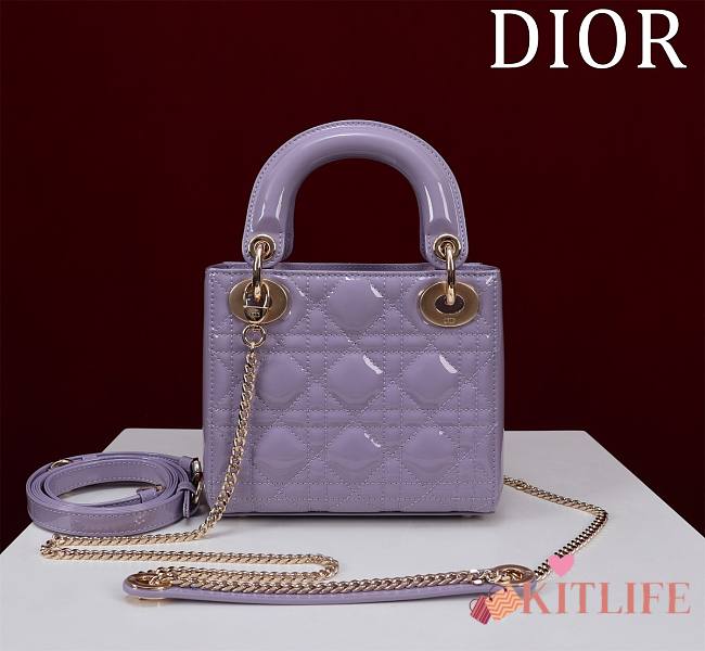 Kitlife Dior Lady Diana Purple Patent Leather Bag M0505 17x15x7cm - 1