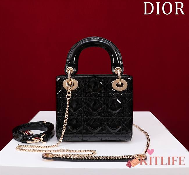 Kitlife Dior Lady Diana Black Patent Leather Bag M0505 17x15x7cm - 1