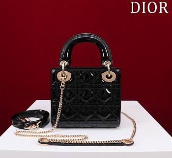 Kitlife Dior Lady Diana Black Patent Leather Bag M0505 17x15x7cm