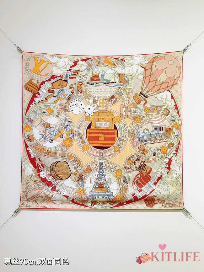 Kitlife Louis Vuitton Journey Scarf Beige & White 90x90cm - 1