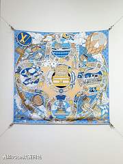 Kitlife Louis Vuitton Journey Scarf Blue & Beige 90x90cm - 1
