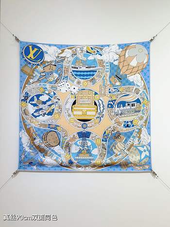 Kitlife Louis Vuitton Journey Scarf Blue & Beige 90x90cm