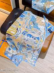 Kitlife Louis Vuitton Journey Scarf Blue & Beige 90x90cm - 2