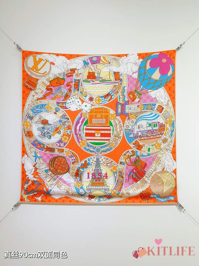 Kitlife Louis Vuitton Journey Scarf Orange 90x90cm - 1