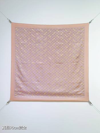 Kitlife Gucci Horsebit Gold Stamping Twill Silk Scarf Beige & Light Brown 90x90cm