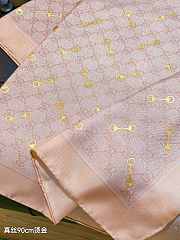 Kitlife Gucci Horsebit Gold Stamping Twill Silk Scarf Beige & Light Brown 90x90cm - 3