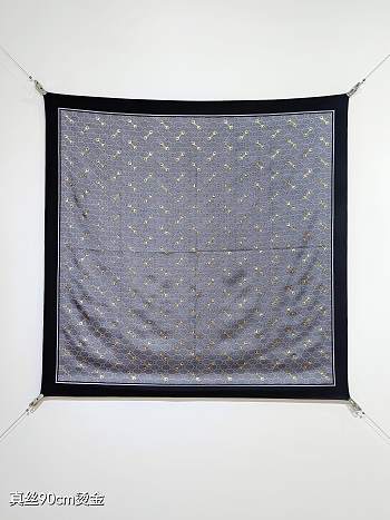Kitlife Gucci Horsebit Gold Stamping Twill Silk Scarf Grey & Black 90x90cm