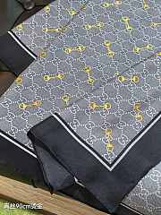 Kitlife Gucci Horsebit Gold Stamping Twill Silk Scarf Grey & Black 90x90cm - 3