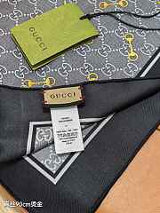 Kitlife Gucci Horsebit Gold Stamping Twill Silk Scarf Grey & Black 90x90cm - 2