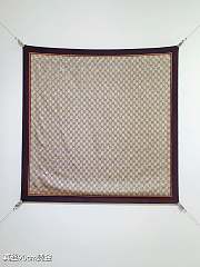 Kitlife Gucci Horsebit Gold Stamping Twill Silk Scarf Beige & Dark Brown 90x90cm - 1